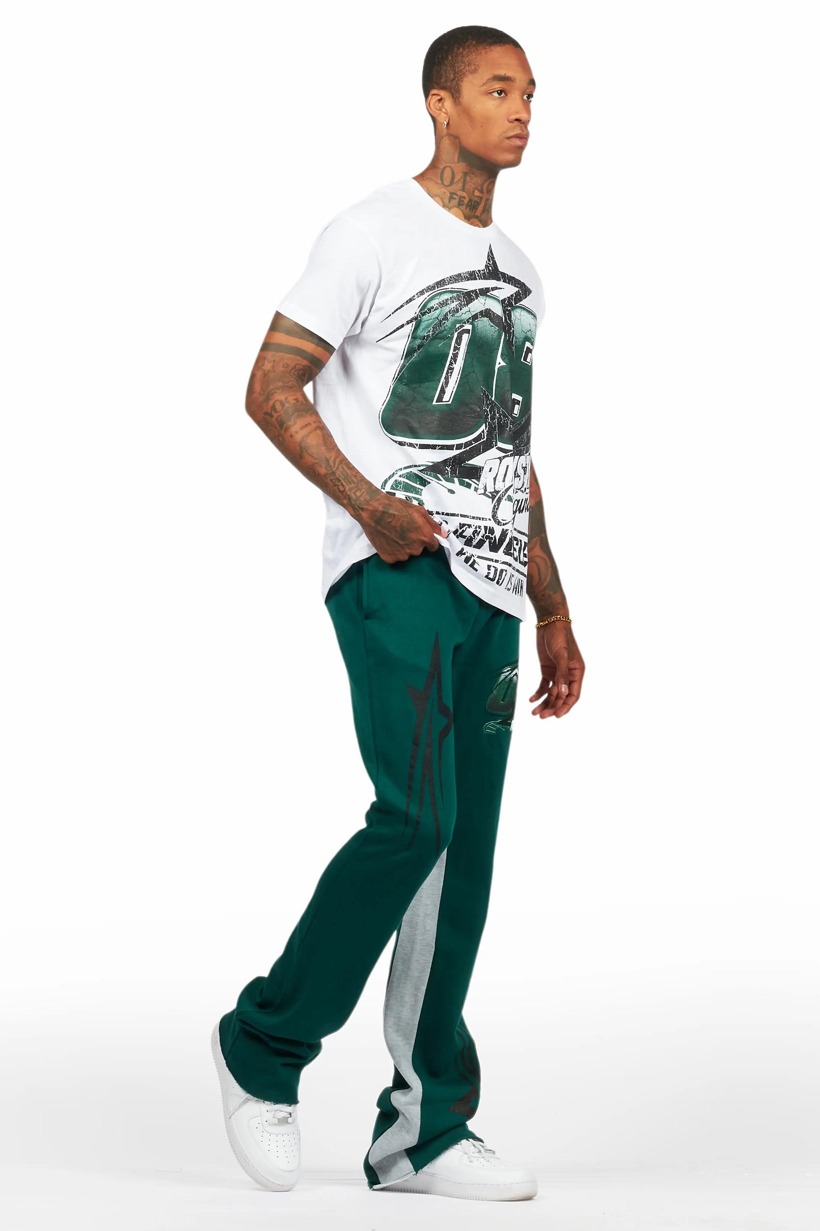 Kastell White/Green T-Shirt/Stacked Baggy Track Pant Set Male Product Image