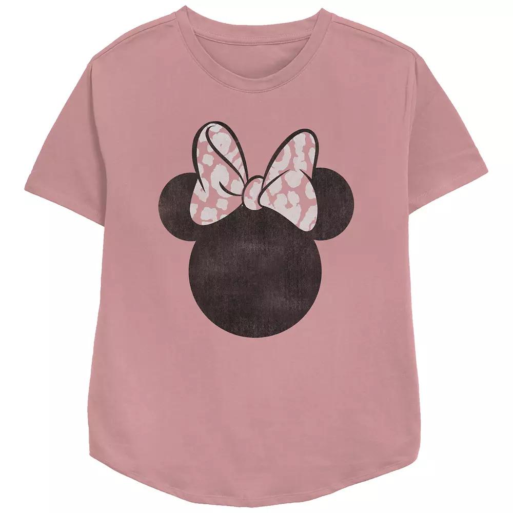 Disney's Minnie Mouse Pink Leopard Print Bow Women's Relaxed Fit Graphic Tee,  Product Image