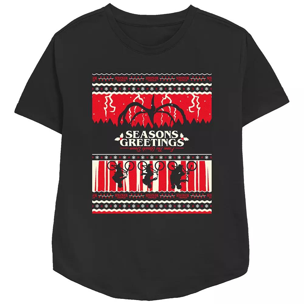 Women's Stranger Things Season's Greeting From The Upside Down Relaxed Fit Graphic Tee,  Product Image