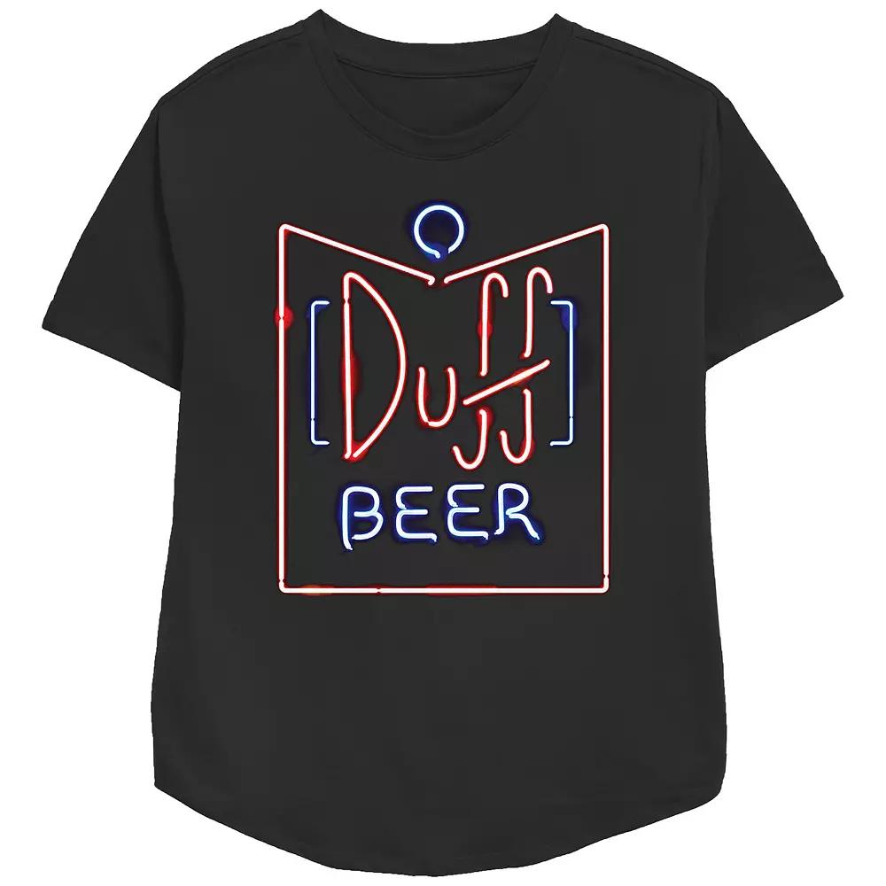 Women's The Simpsons Duff Bear Glowing Sign Relaxed Fit Graphic Tee, Girl's,  Product Image