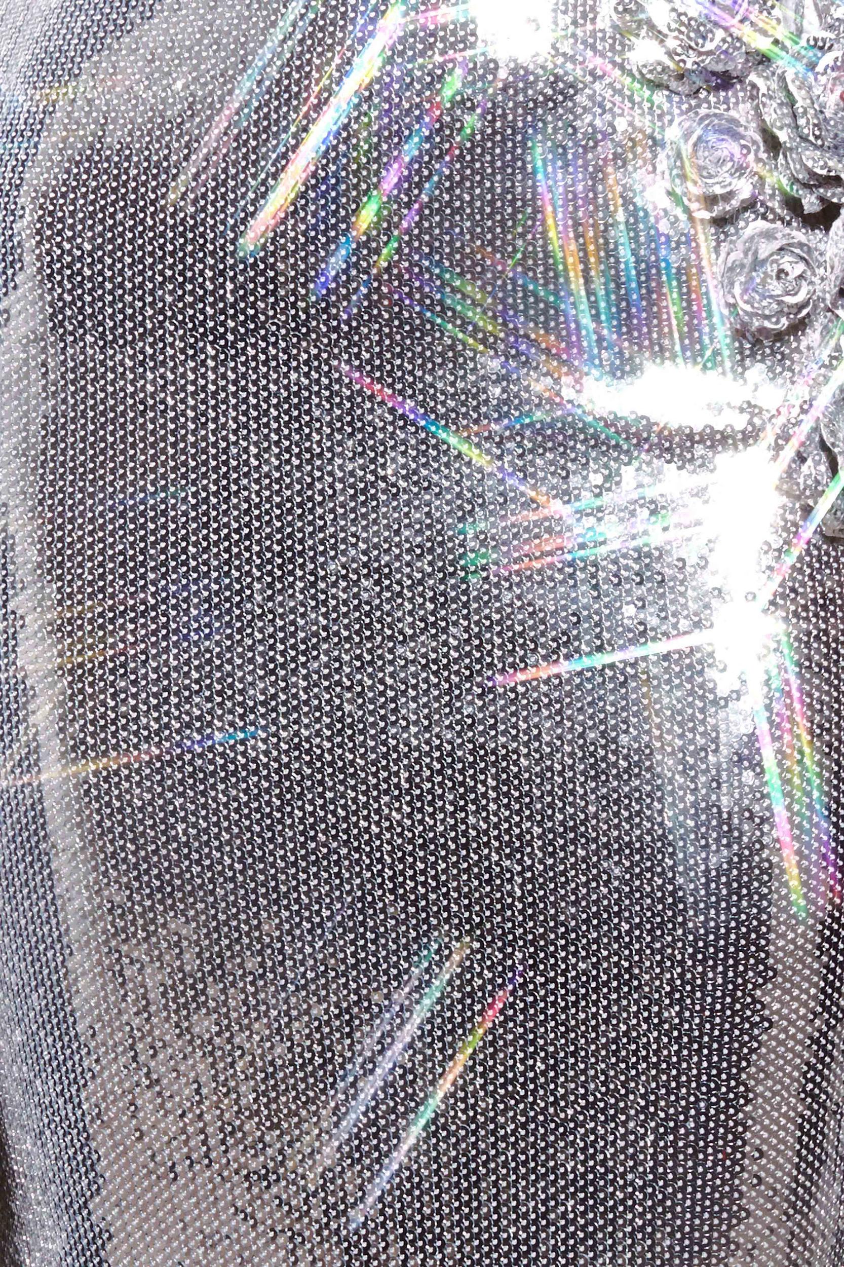 Cassia Strapless Sequin Rose Midi Dress - Silver Product Image