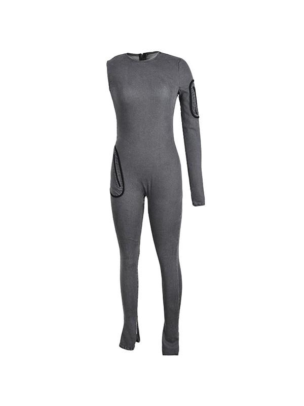 One Sleeve Vintage Denim Jumpsuit Product Image