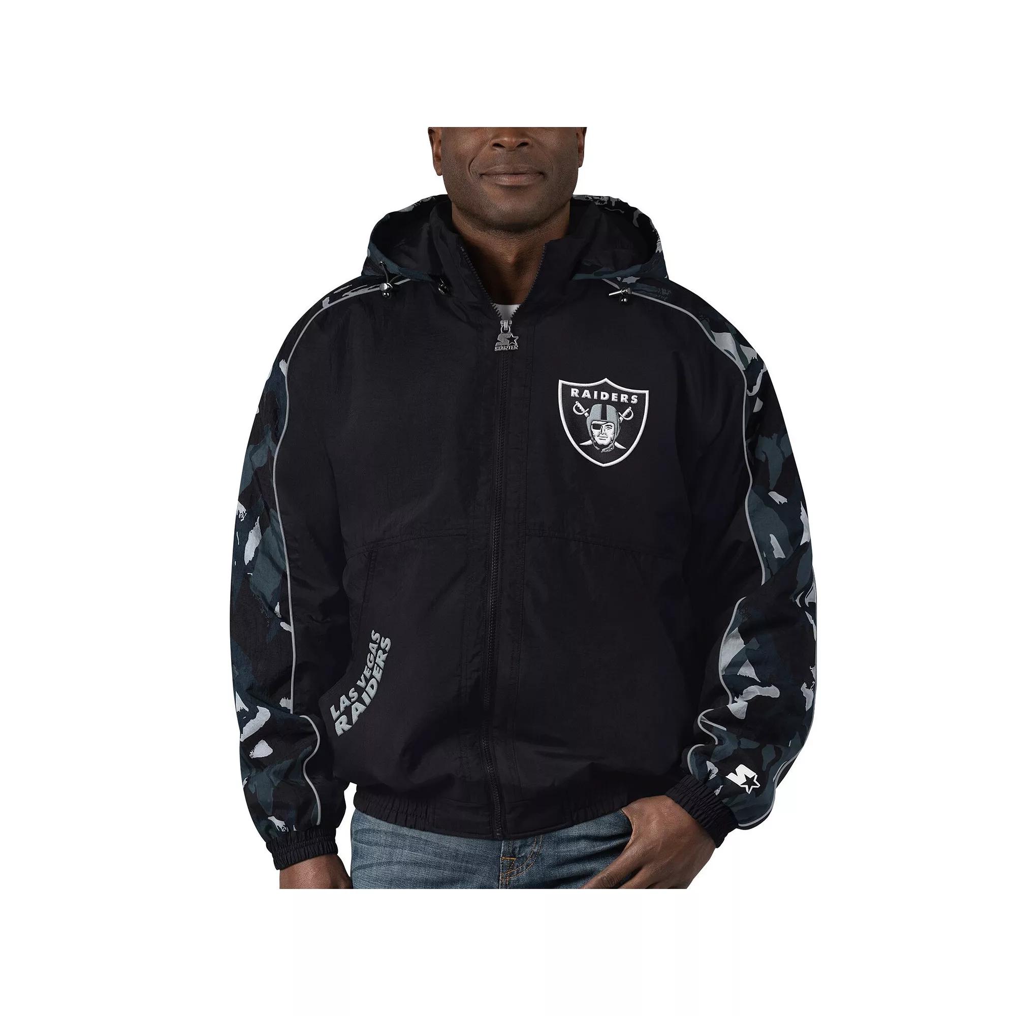 Men's Starter Black Las Vegas Raiders Thursday Night Gridiron Full-Zip Hoodie,  Product Image