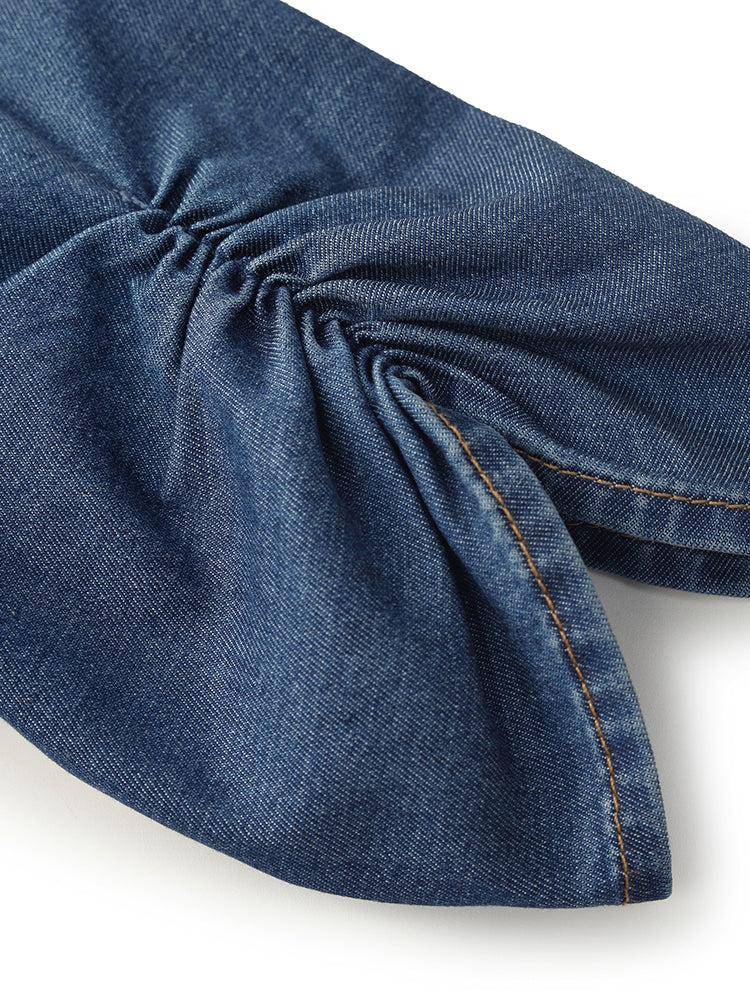 Denim V-Neck Twist Waist Women Midi Dress Product Image