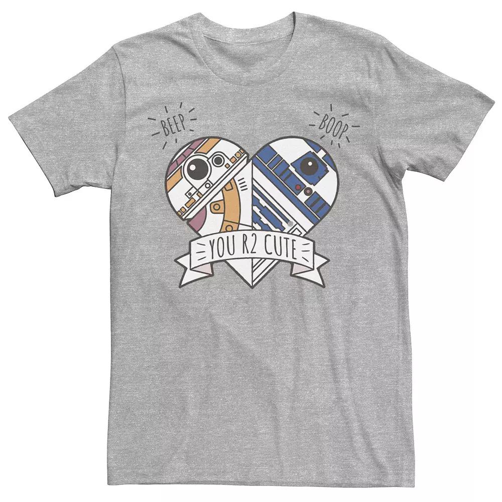 Mens Star Wars BB-8 & R2-D2 Heart Valentines You R2 Cute Graphic Tee Athletic Grey Product Image