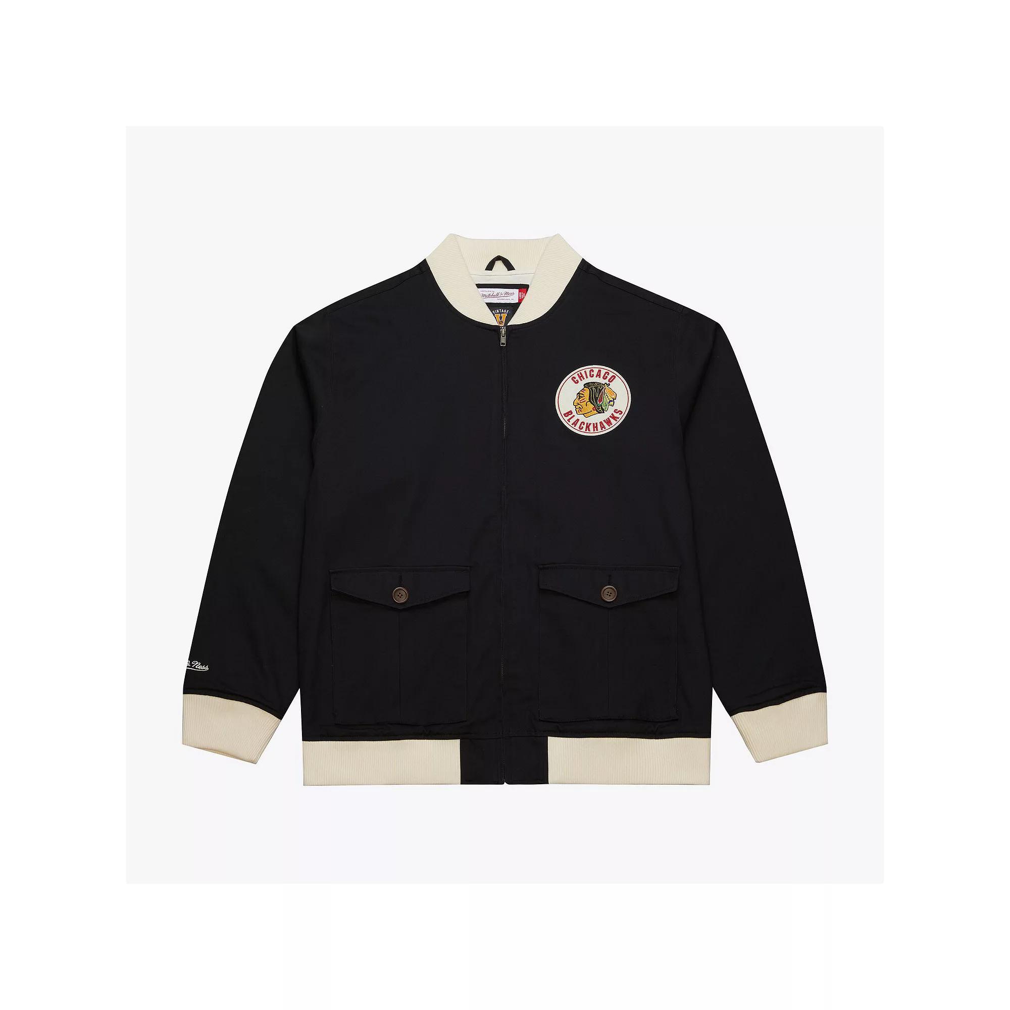Men's Mitchell & Ness Black Chicago Blackhawks Vintage Coaches Cotton Twill Full-Zip Jacket, Size: 2XL Product Image