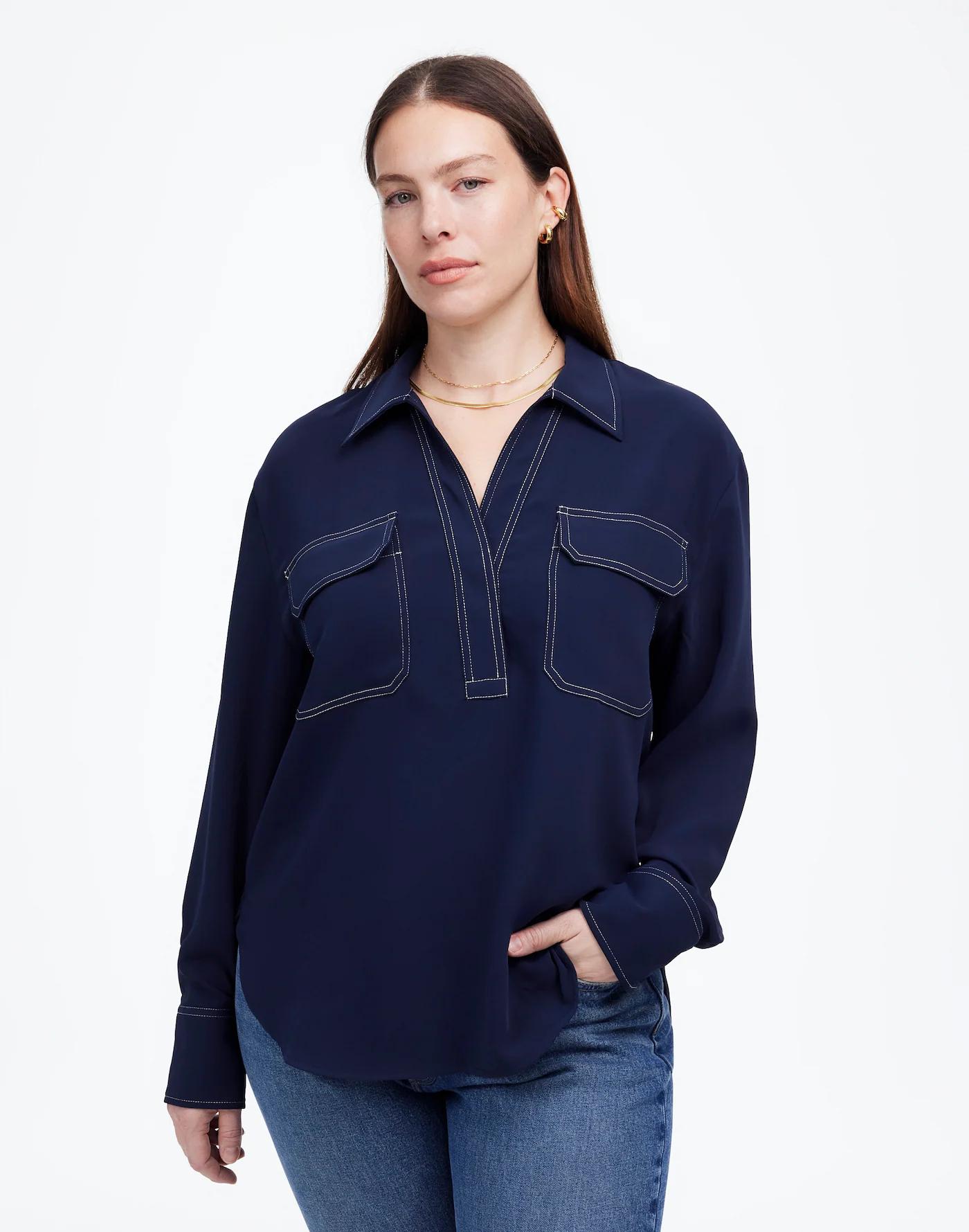 Contrast-Stitch Popover Shirt Product Image