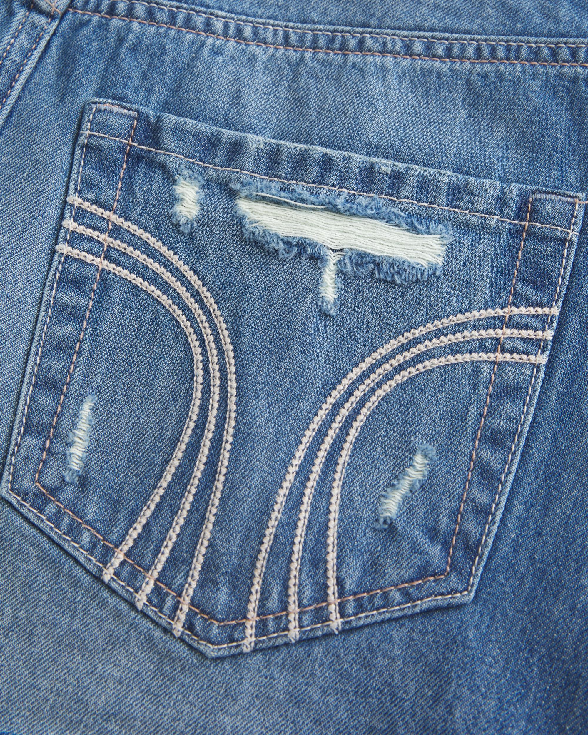 Low-Rise Ripped Dark Wash Denim Mini Skort Product Image