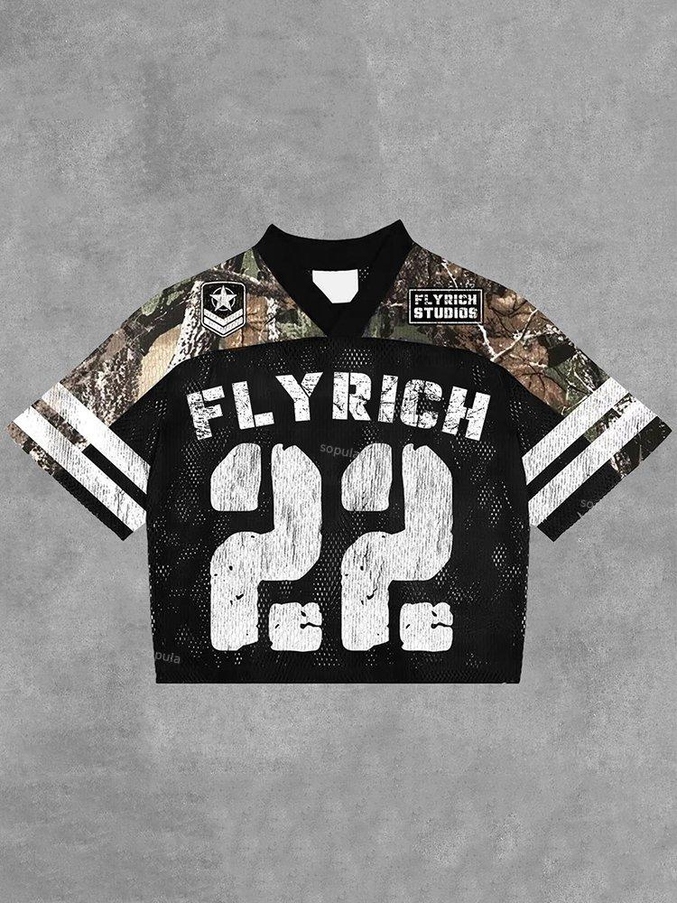 Sopula Vintage Fly Rich No.22 Graphics Blokecore Blokette Football V-Neck T-Shirt Product Image