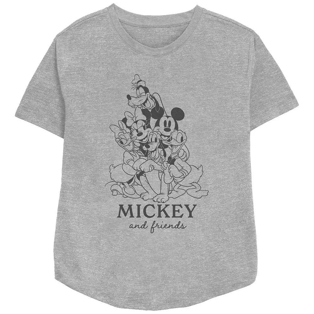 Disney's Mickey Mouse And Friends Group Hug Women's Relaxed Fit Graphic Tee, Size: XXL, Athletic Grey Product Image
