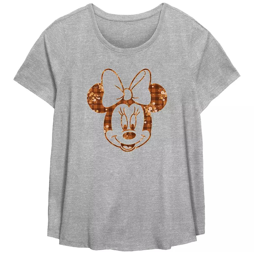 Disney's Minnie Mouse Plaid Floral Print Plus Size Flowy Graphic Tee, Women's, Size: 0X, Grey Gray Product Image