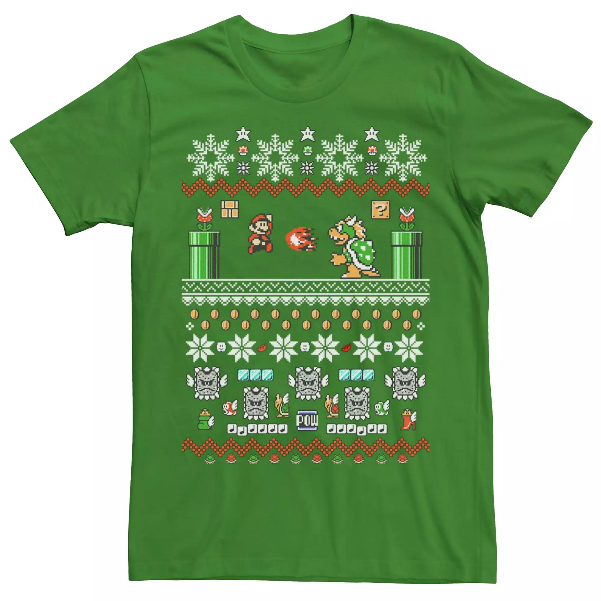 Men's Nintendo Super Mario 8-Bit Christmas Stack Tee,  Product Image