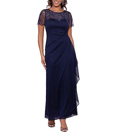 Xscape Illusion Boat Neck Short Sleeve Gown Product Image