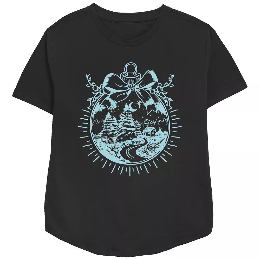 Women's Christmas Scene Ornament Relaxed Fit Graphic Tee,  Product Image