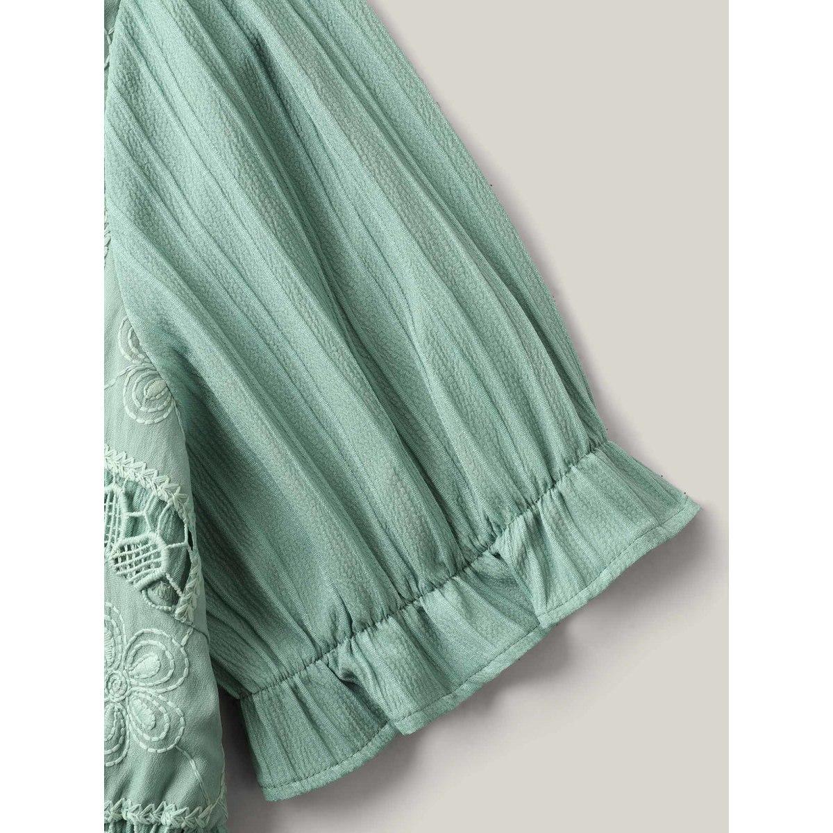 Plus Size Lace Cut-Out Pockets Midi Dress Aquamarine Women Square Neck Short sleeve Curvy BloomChic 10/M Product Image