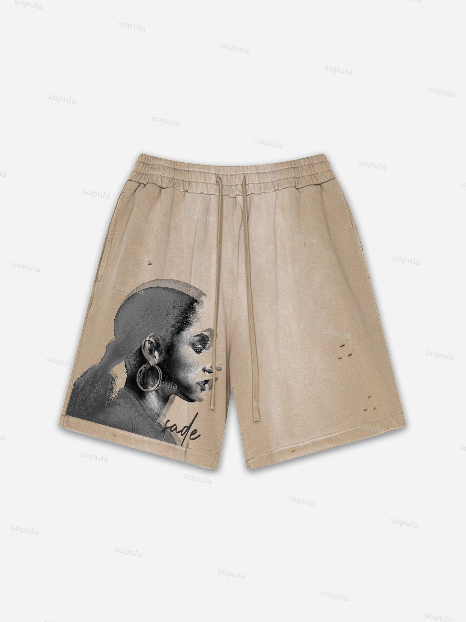 Child Of God Praying For Peace Print Vintage Washed Ripped Shorts Product Image