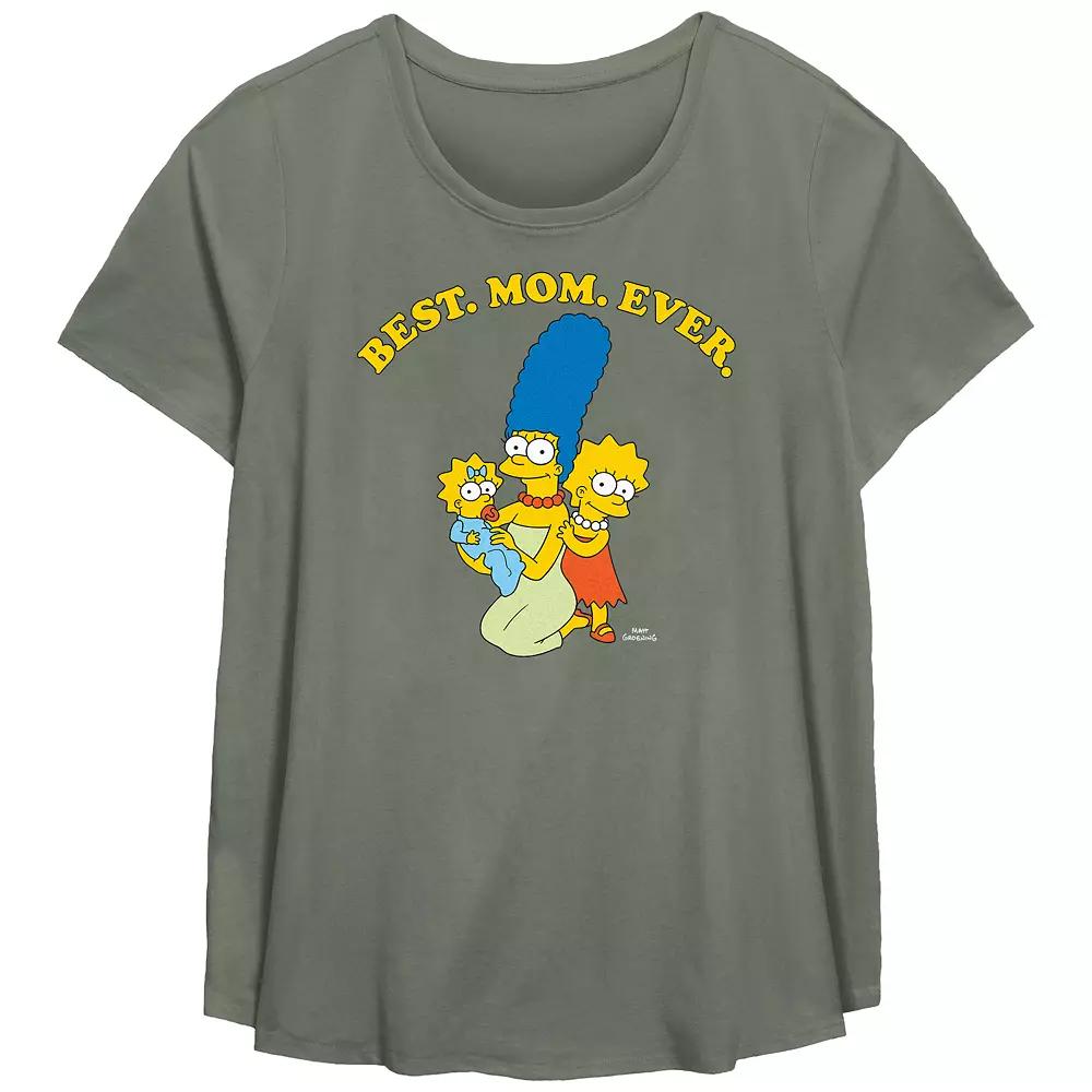 Plus Size The Simpsons Marge Best Mom Ever Scoop Hem Flowy Graphic Tee, Women's, Size: 3XL, Green Product Image