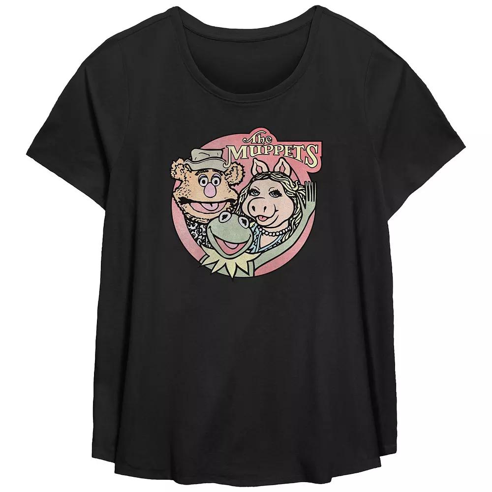 Plus Size The Muppets Classic Group Scoop Hem Flow Graphic Tee, Women's, Size: 1XL, Black Product Image