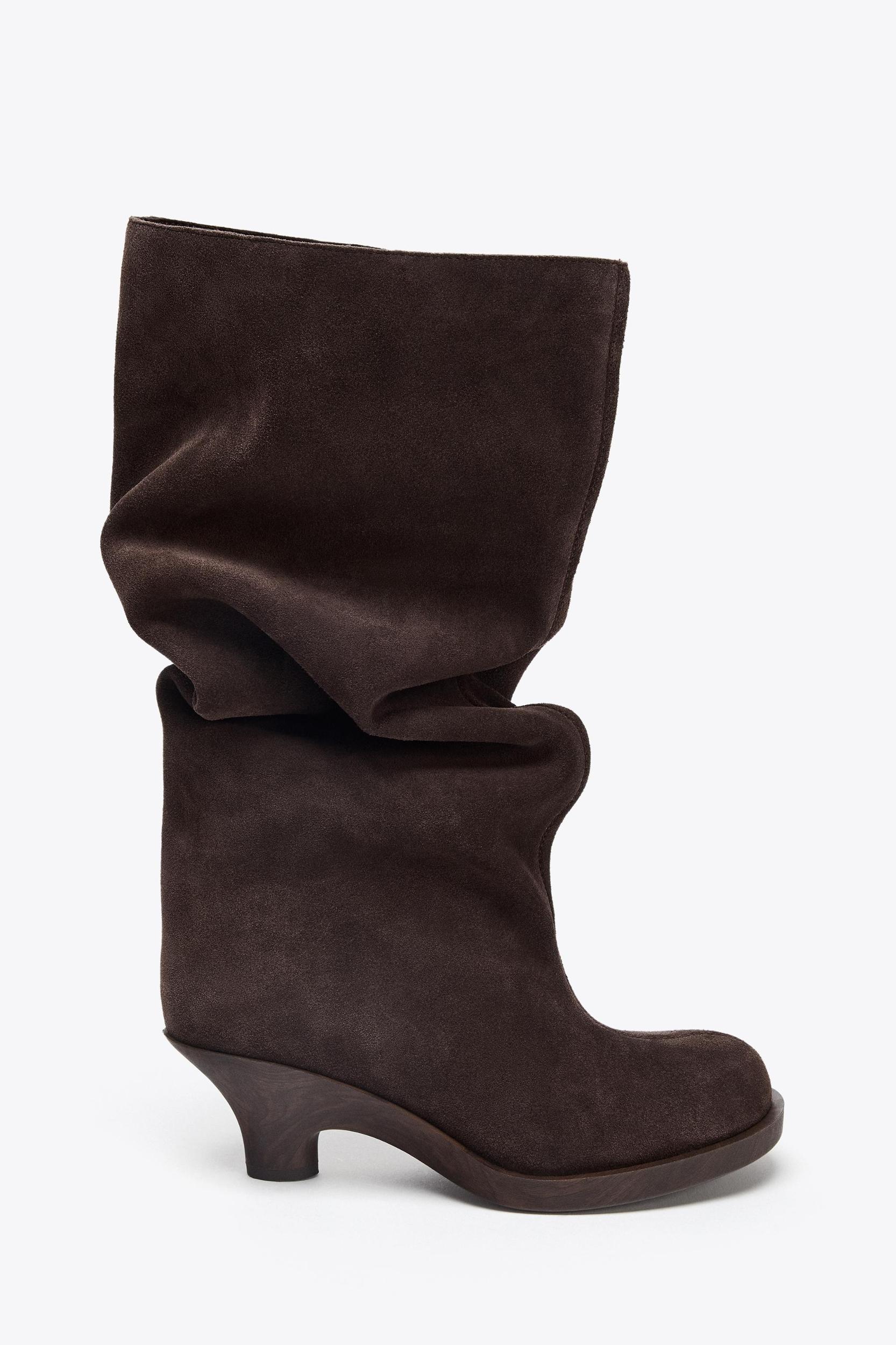 SPLIT LEATHER KITTEN HEEL BOOTS Product Image