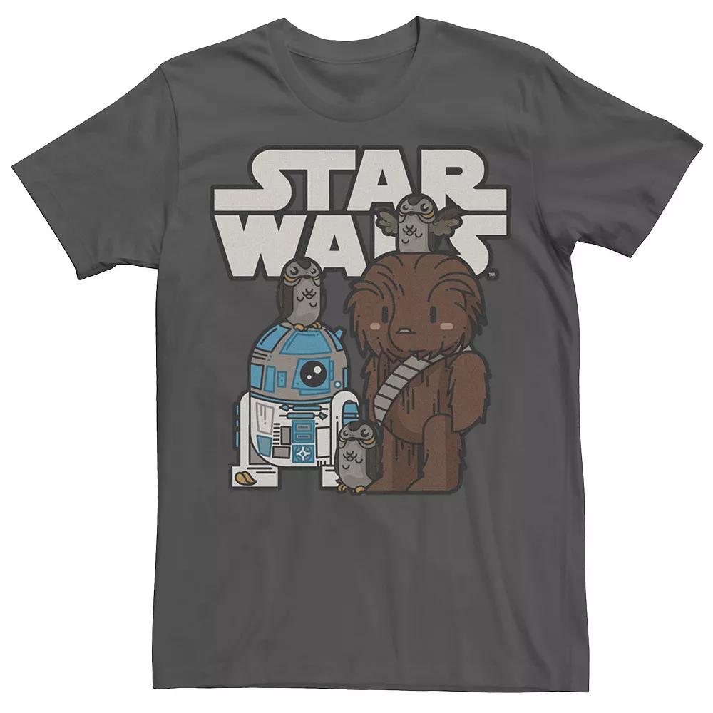 Men's Star Wars Last Jedi R2-D2, Porgs, and Chewie Cutie Cartoon Tee,  Product Image