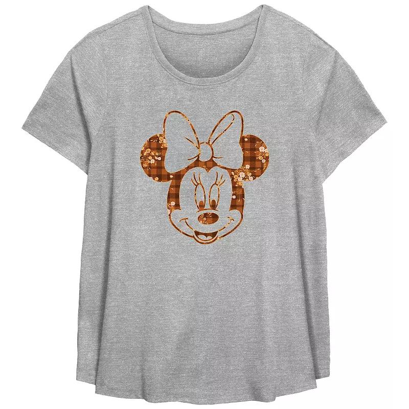 Disney's Minnie Mouse Plaid Floral Print Plus Size Flowy Graphic Tee, Women's, Size: 0X, Grey Gray Product Image