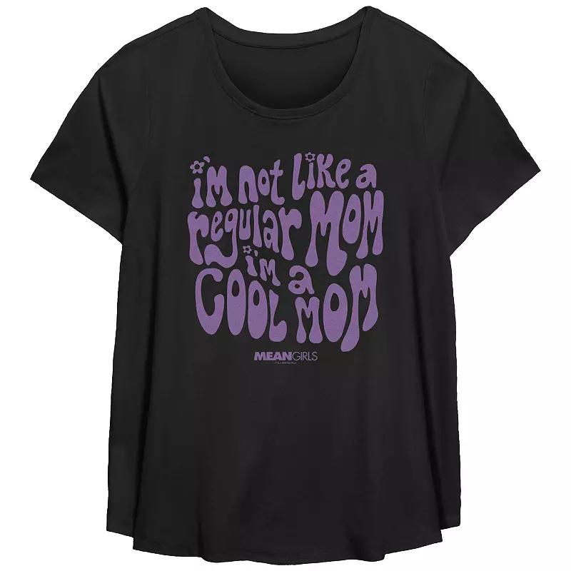 Plus Size Mean Girls I'm Not A Regular Mom I'm A Cool Mom Scoop Hem Flowy Graphic Tee, Women's, Size: 5XL, Black Product Image