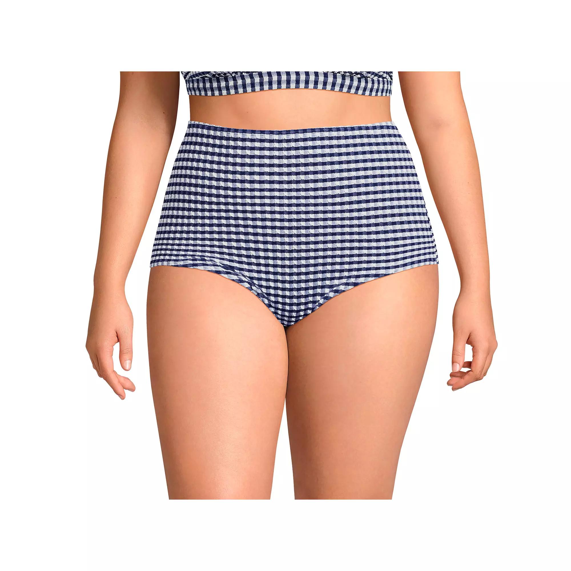 Plus Size Lands' End Tummy Control Gingham Tugless High Waisted Bikini Bottoms, Women's, Size: 1XL, Pink White Gingham Product Image