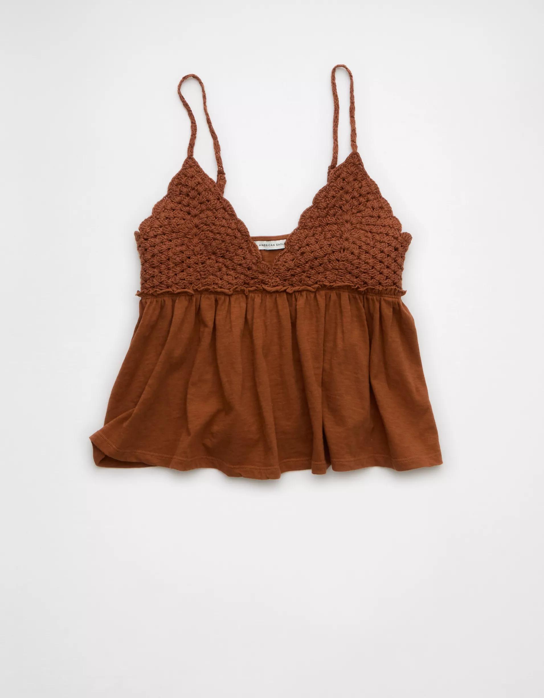AE Sunchaser Knit Crochet Babydoll Cami Product Image
