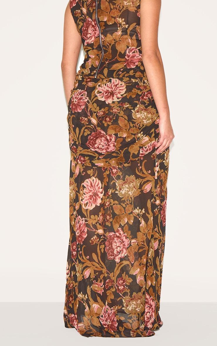 Plus Black Floral Printed Chiffon Ruched Detail Maxi Skirt Product Image