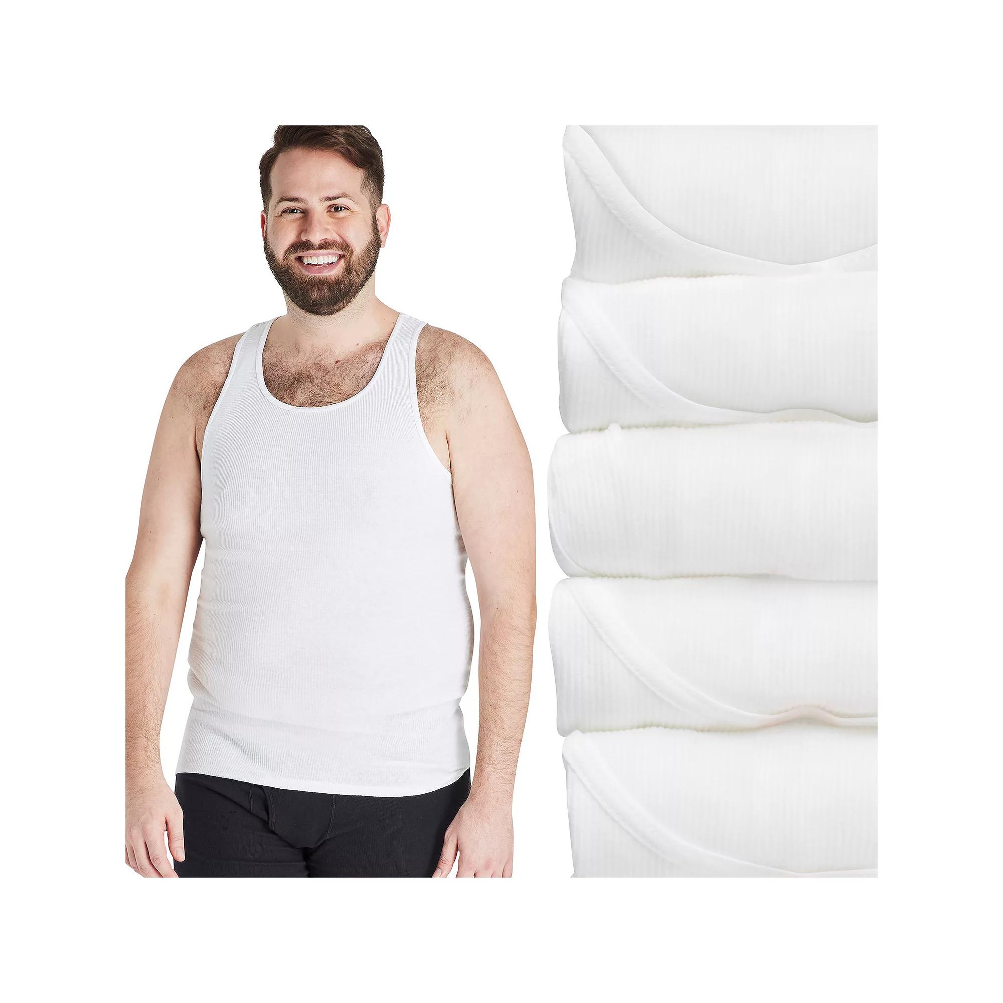 Big & Tall Hanes Ultimate 5-Pack Men's White Cotton Tank Undershirt, Size: 3XB Product Image