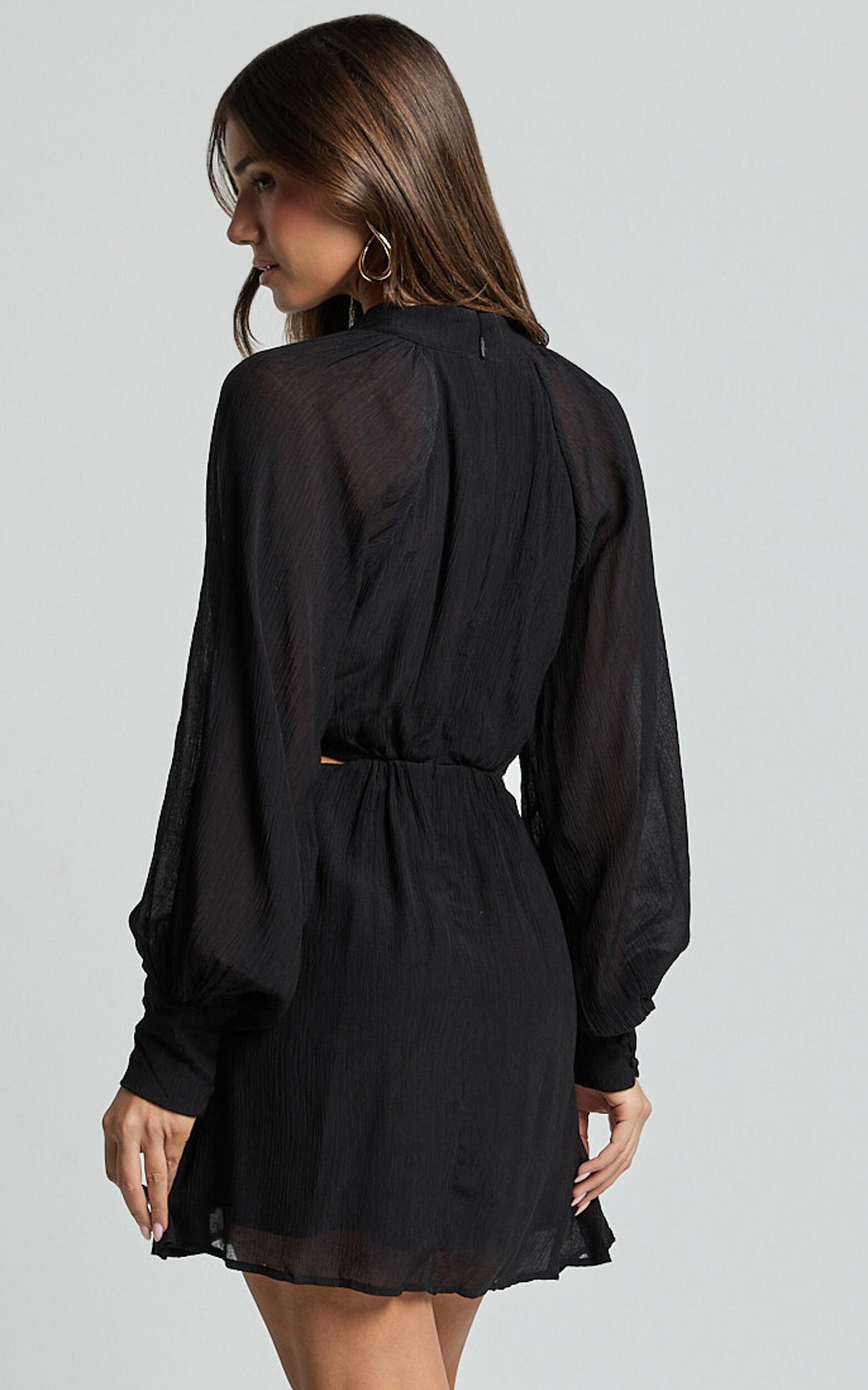 Xandria Mini Dress - Blouson Sleeve Cut Out Dress in Black Product Image