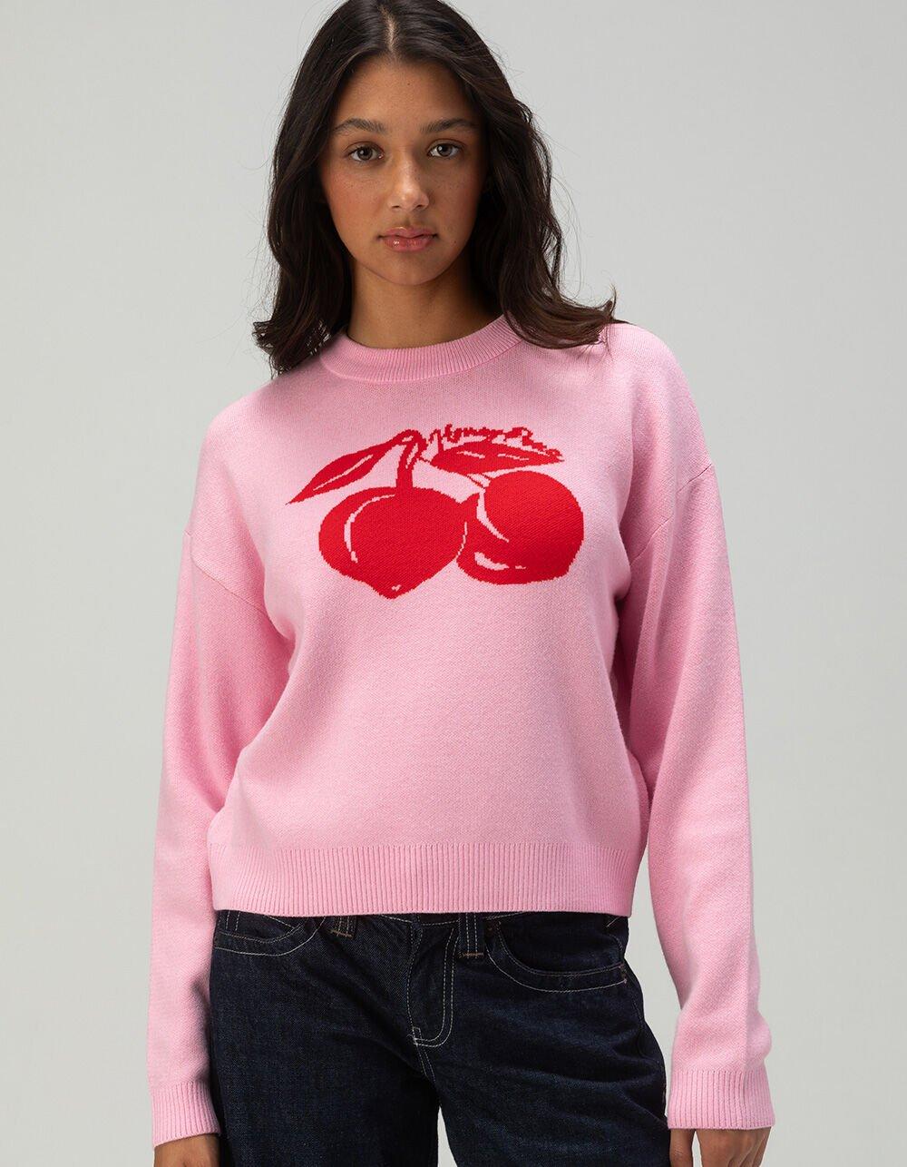 NOISY MAY Cera Cherry Womens Crewneck Sweater - PINK Product Image