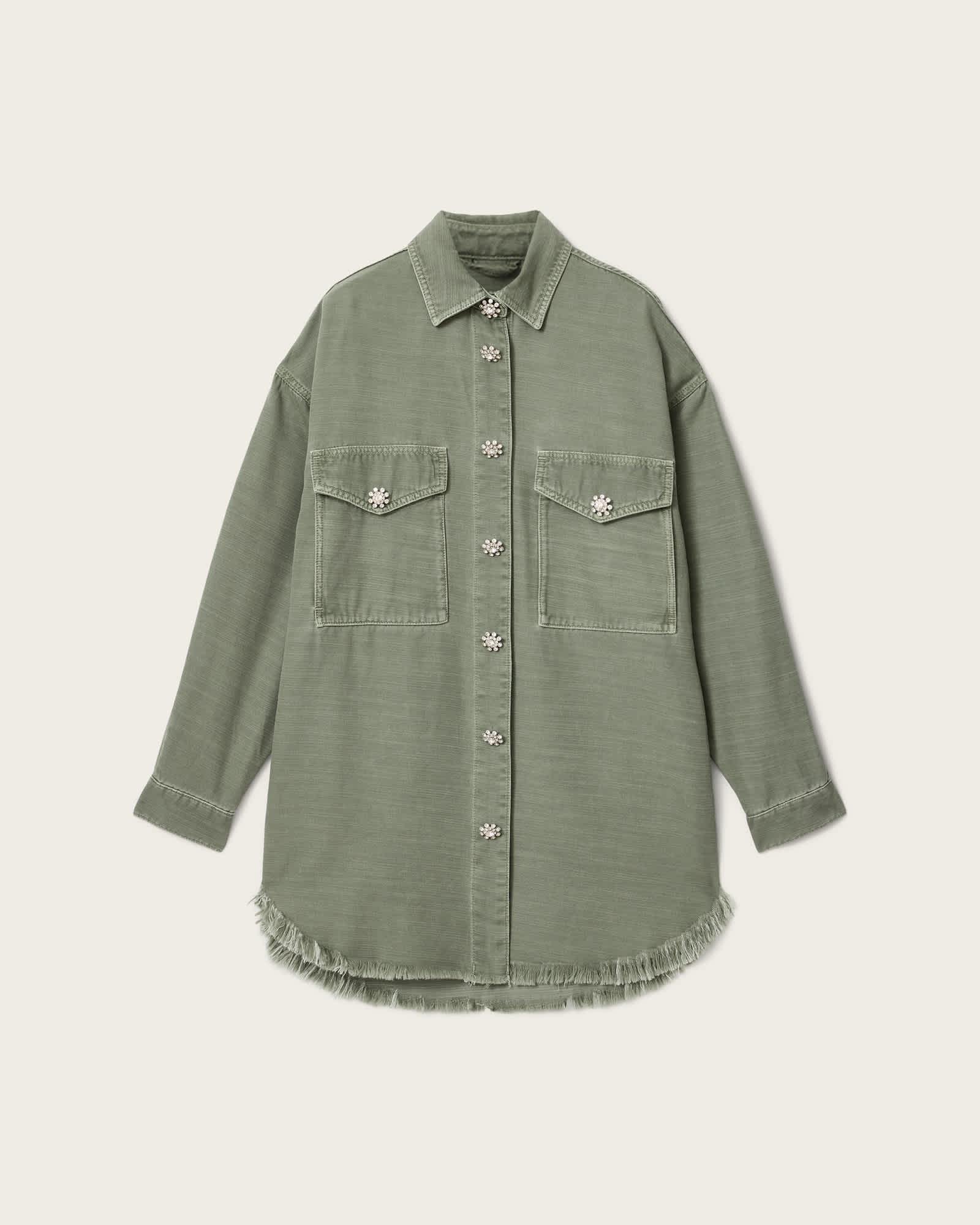 Hettie Oversized Long Sleeve Shacket Dress VINTAGE KHAKI | ALLSAINTS US Product Image