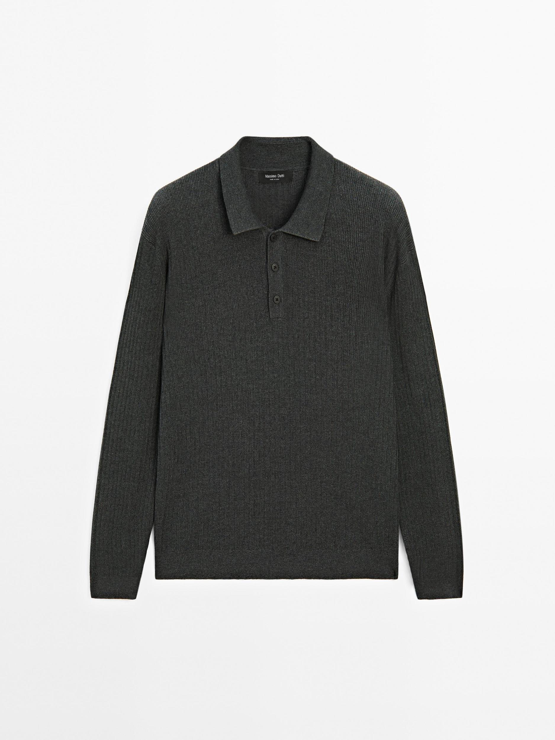 Cotton blend knit polo sweater Product Image