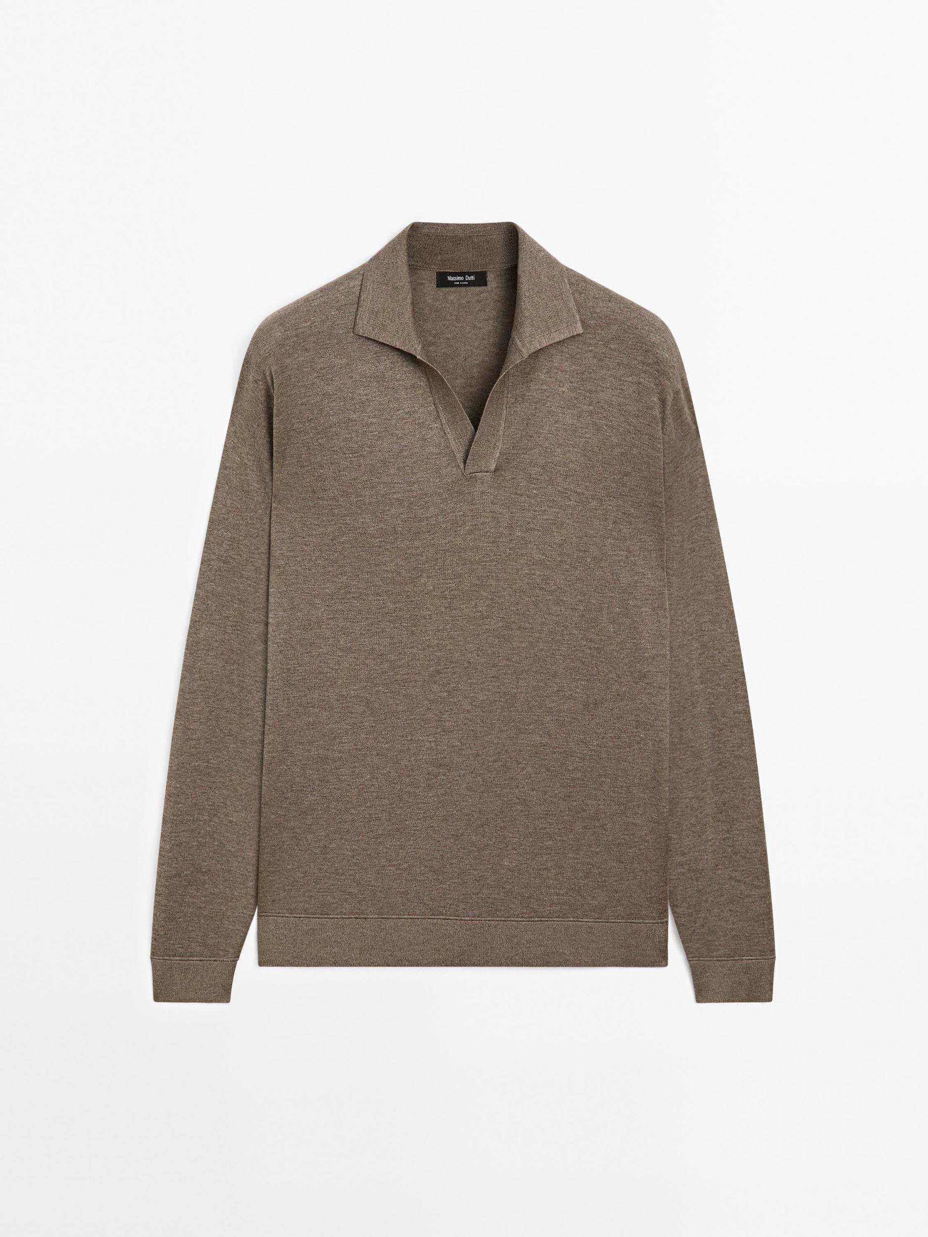 V-neck knit polo sweater Product Image