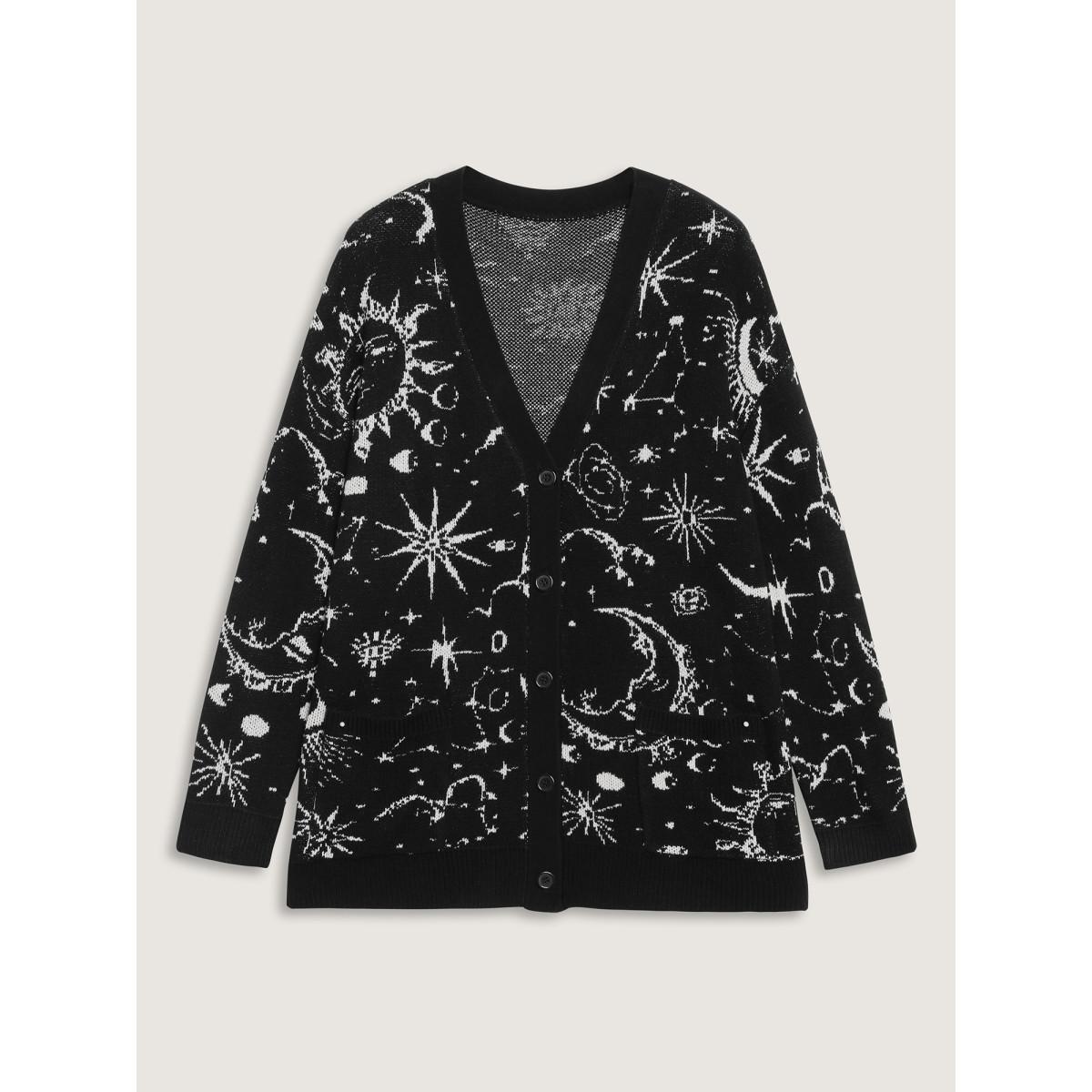 Plus Size Halloween Elements Button Knit Cardigan Black Women Leisure Loose Long Sleeve Casual Cardigans BloomChic 26/4X Product Image