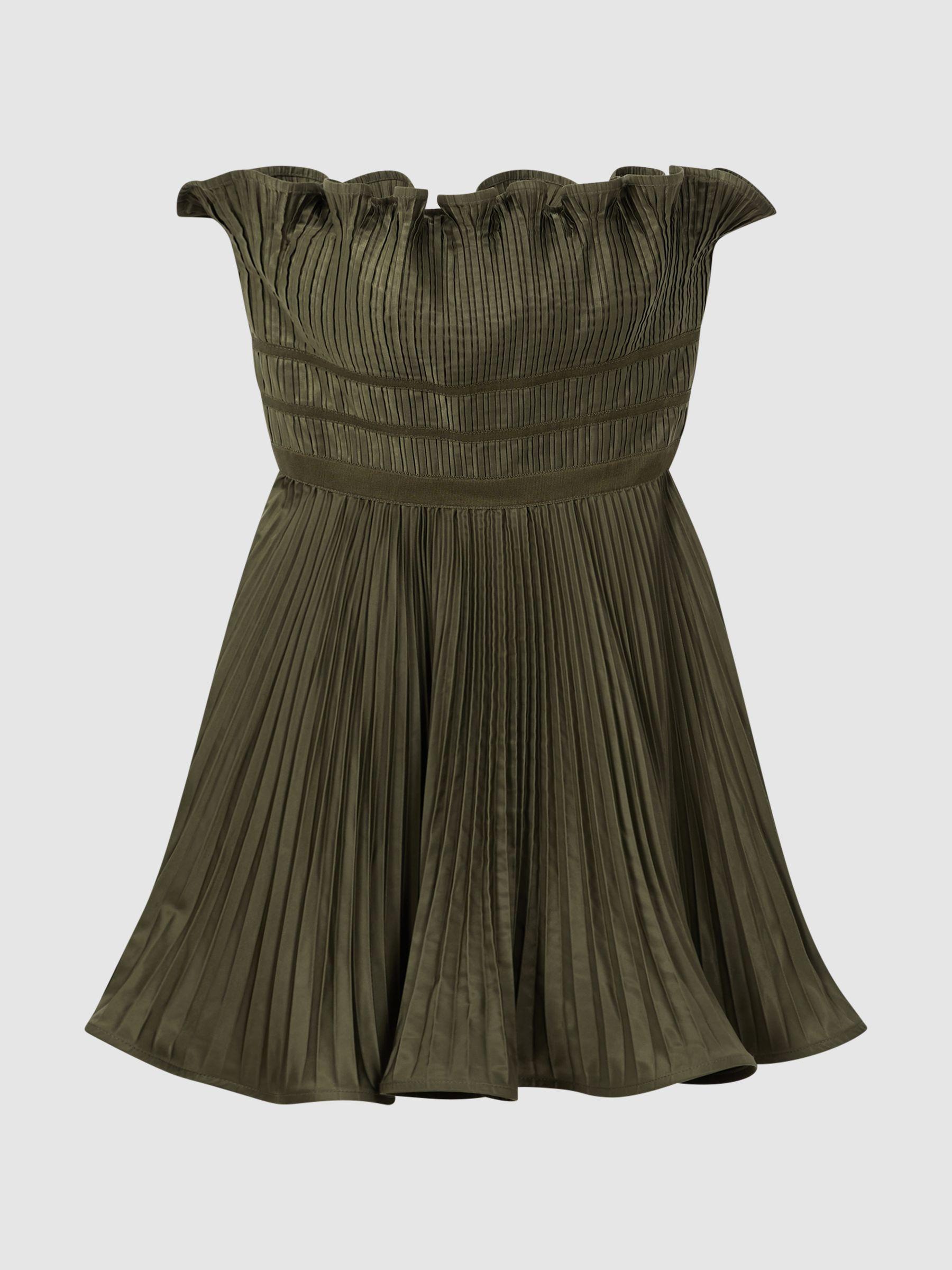 Amur Strapless Pleated Mini Dress in Olive Product Image