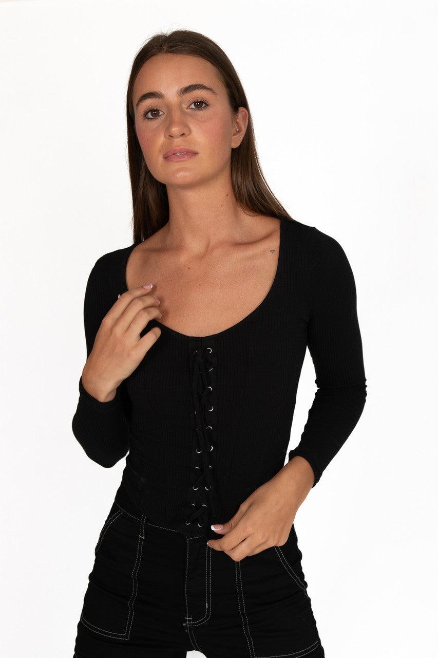 Lace Up Front Long Sleeve Top Product Image