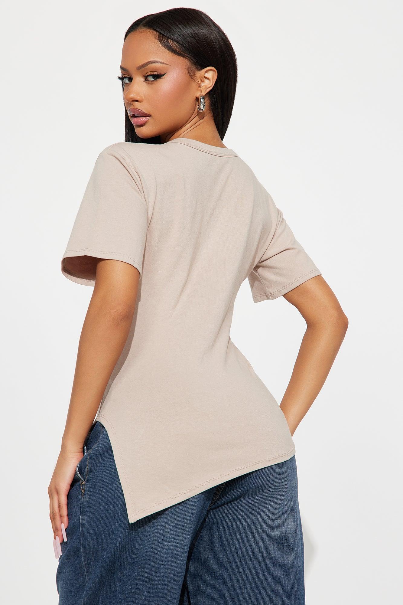 Roseline Short Sleeve Ruched Tshirt - Stone Female Product Image
