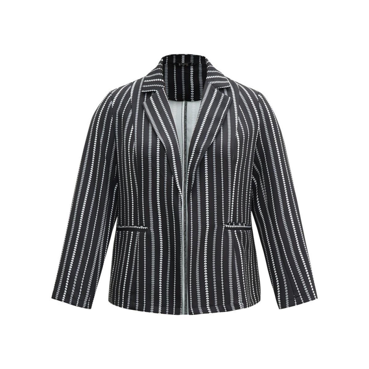 Plus Size Geometric Pocket Contrast Suit Collar Blazer Black Women Dailywear Geometric Contrast Sleeve Long Sleeve Suit Collar 14-16/1X Pocket Casual Blazers BloomChic Product Image