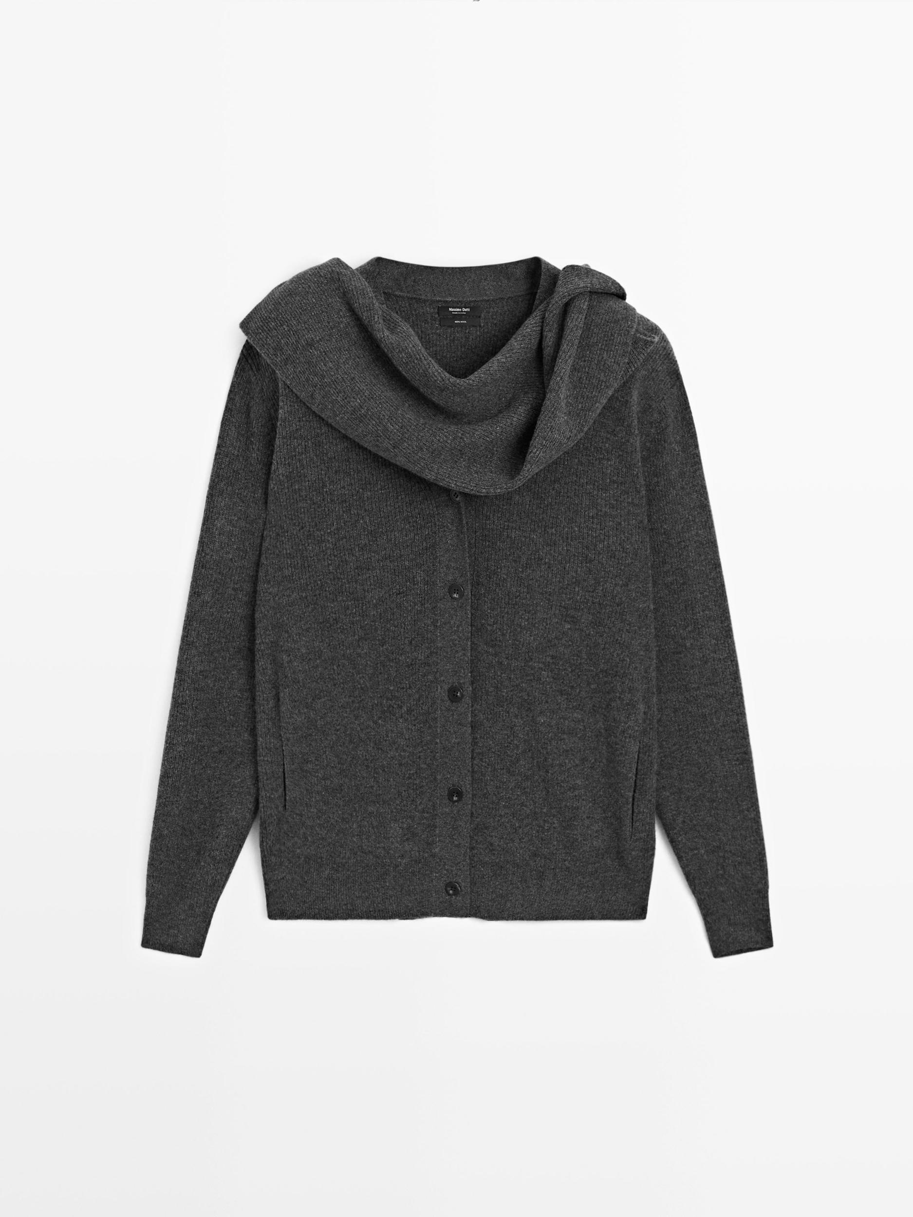 100% wool cardigan with scarf detail Product Image