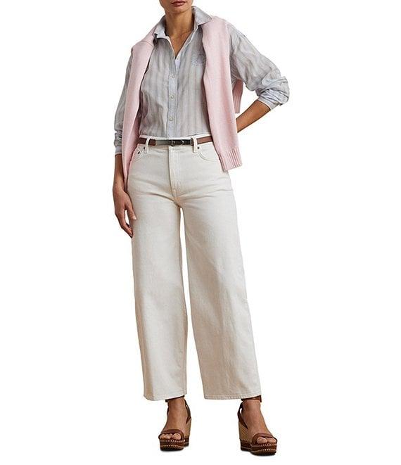 Lauren Ralph Lauren Stretch Denim High Rise Wide Leg Cropped Jeans Product Image