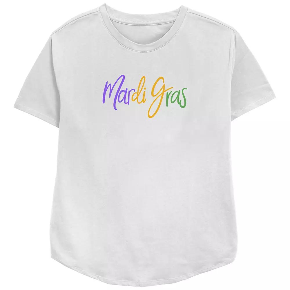 Women's Mardi Gras Colorful Letters Relaxed Fit Graphic Tee, Girl's, Size: Large, White Product Image
