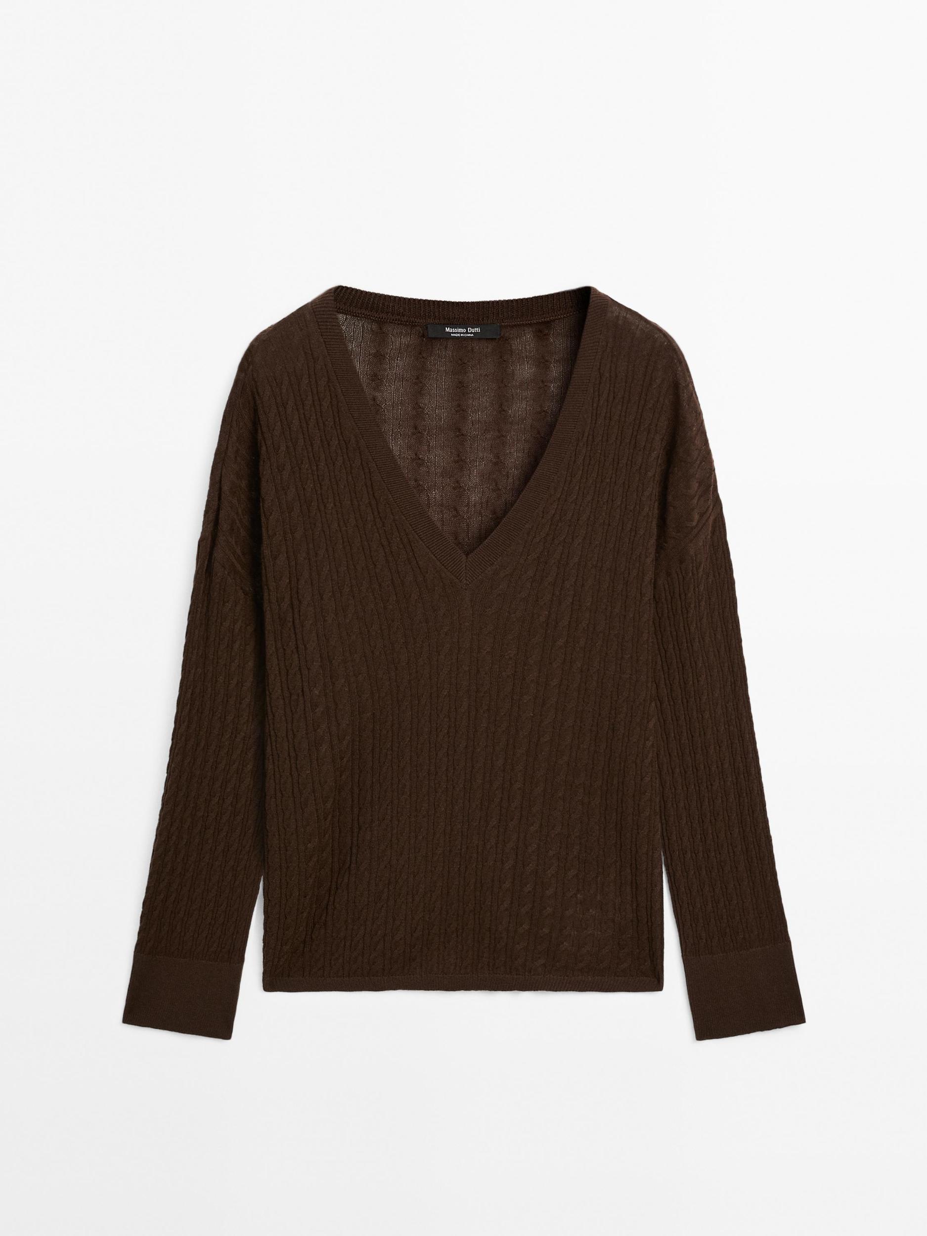 V-neck cable-knit sweater Product Image