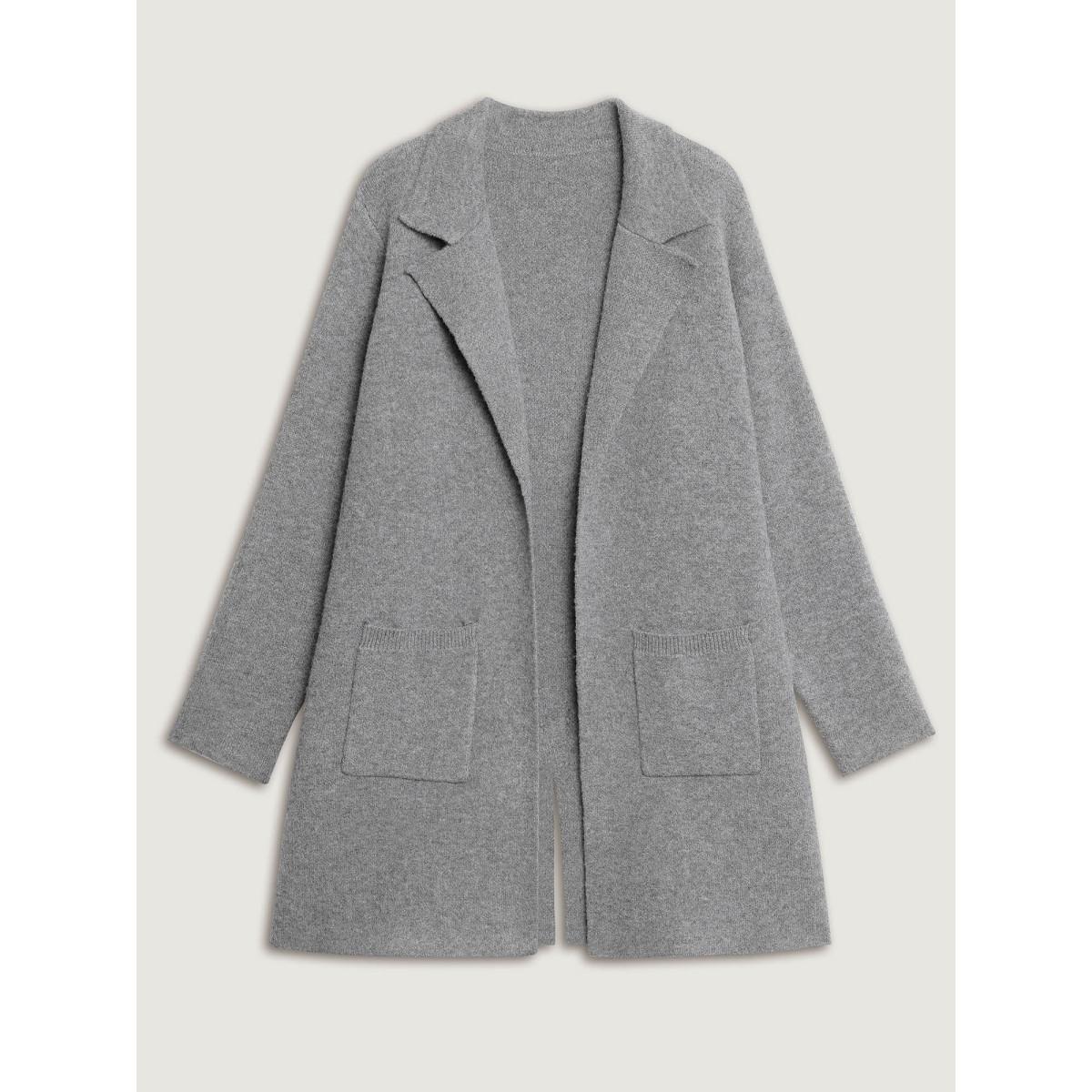 Plus Size Notched Lapels Slit Back Knit Cardigan DarkGray Women Leisure Loose Long Sleeve Casual Cardigans BloomChic 30/6X Product Image