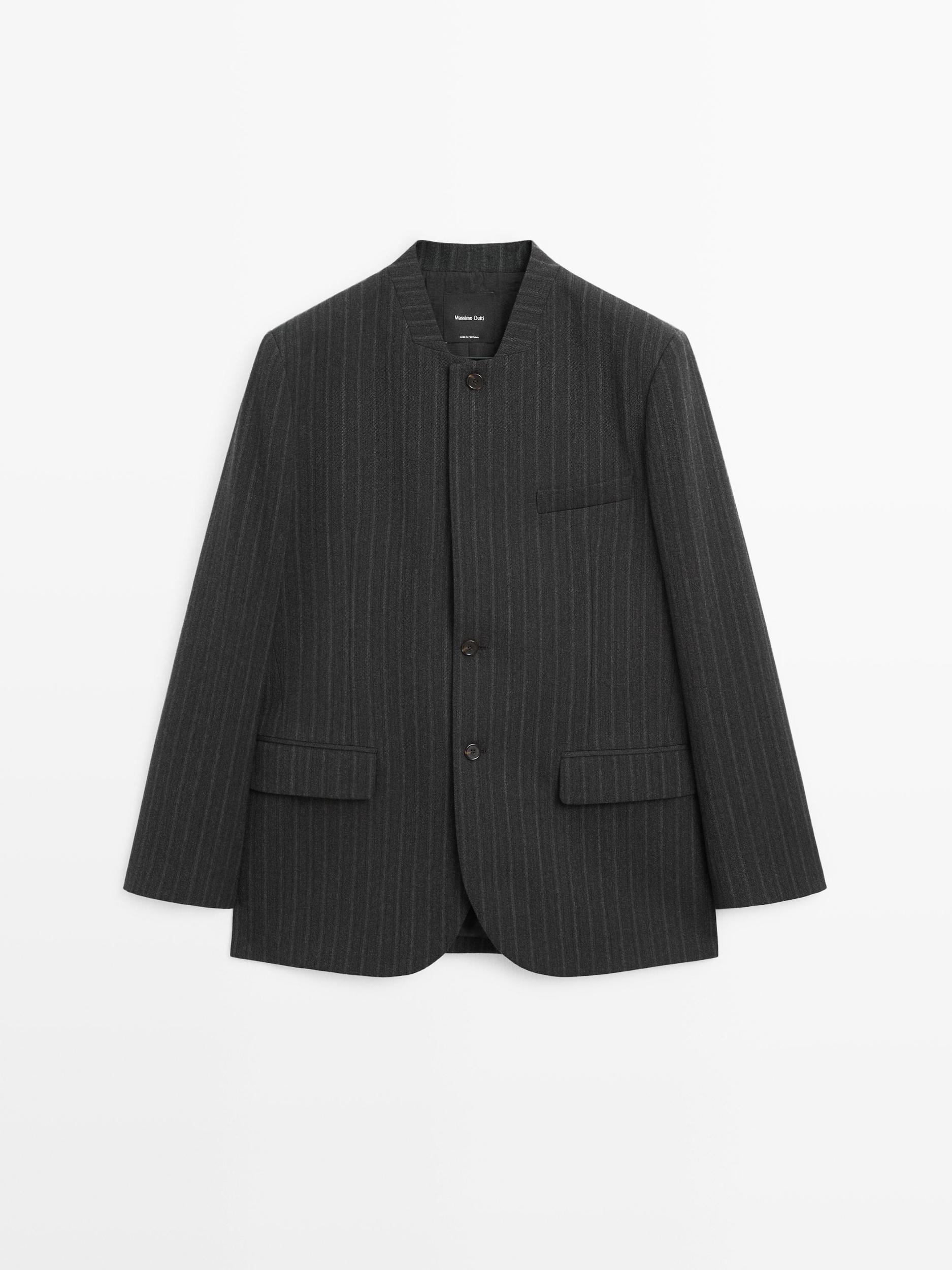 100% wool striped blazer with collar detail Product Image