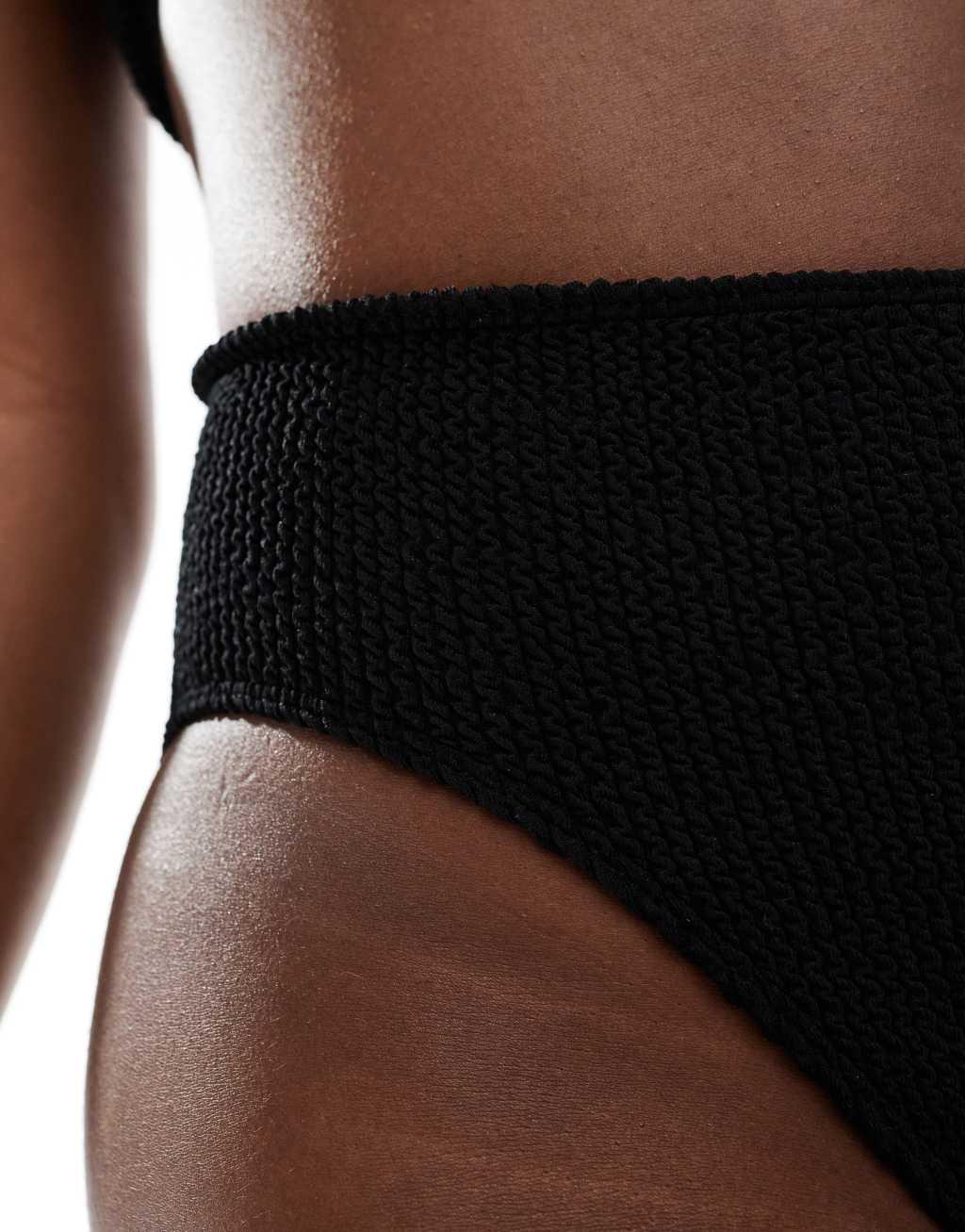 ASOS DESIGN Amy mix and match crinkle high leg high waist bikini bottom in black Product Image