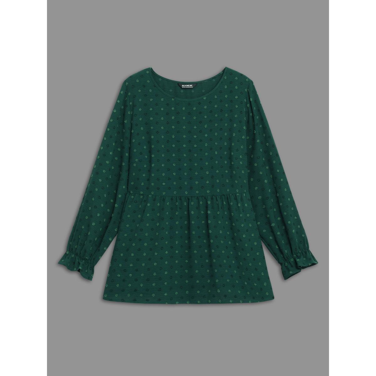 Plus Size Rust Textured Dot Elastic Cuffs A-line Blouse Women Leisure Long Sleeve Round Neck Casual Blouses BloomChic 26/4X Product Image