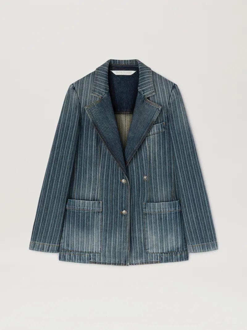LASER PINSTRIPE DENIM BLAZER LIGHT BLUE Product Image