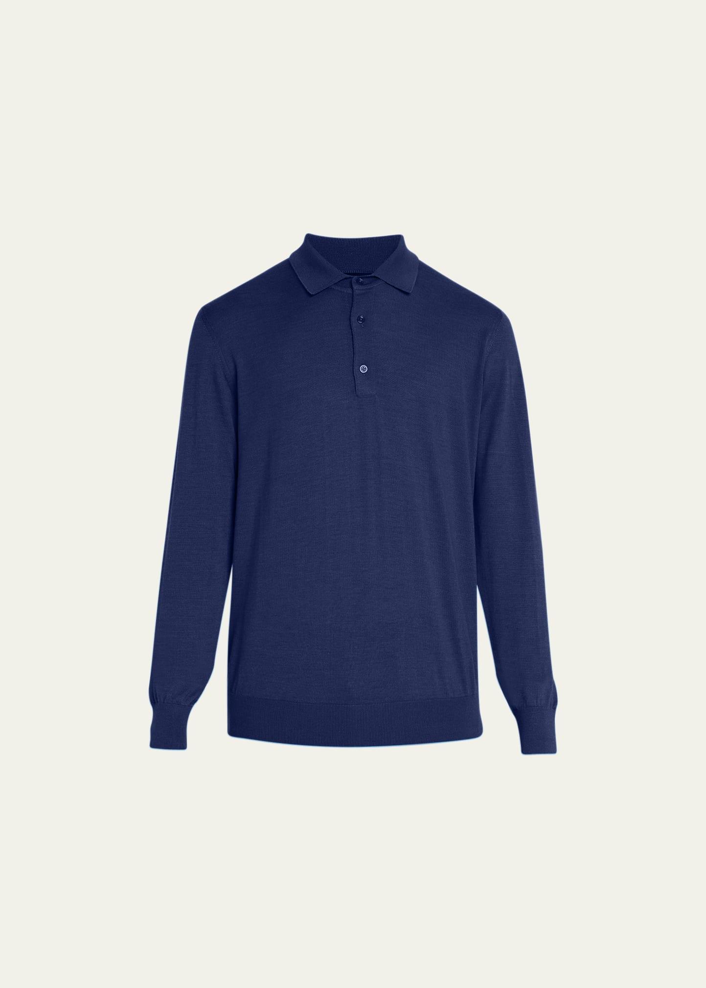 Mens Solid Long-Sleeve Polo Shirt Product Image